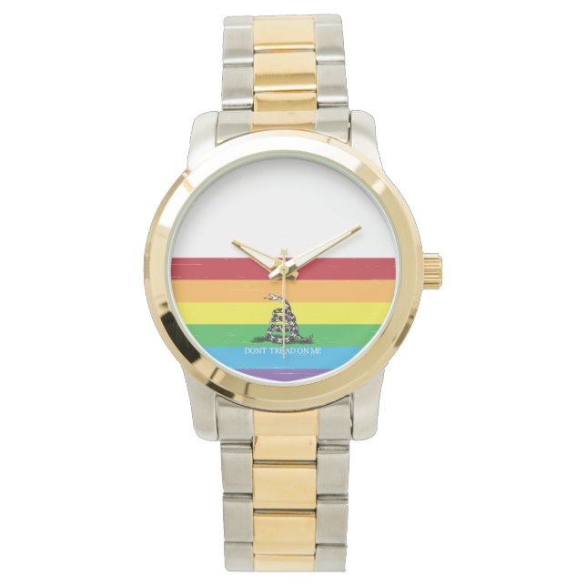 Treten Sie nicht auf mich Gadsden Flag LGBT Rainbo Armbanduhr (Vorderseite)