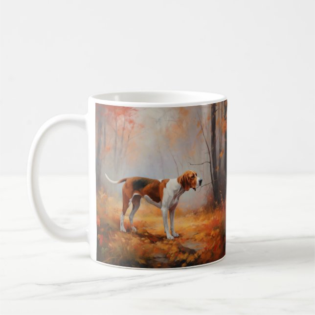 Treten Walker Coonhound im Herbst Leaves Fall Kaffeetasse (Links)