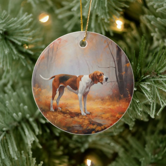 Treten Walker Coonhound im Herbst Leaves Fall Keramik Ornament (Baum)