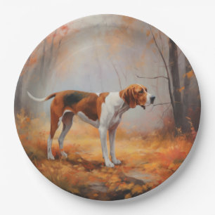 Treten Walker Coonhound im Herbst Leaves Fall Pappteller