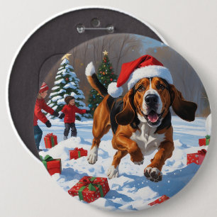 Treten Walker Coonhound Schnee mit Weihnachtshut Button
