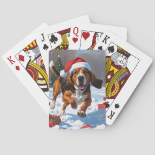 Treten Walker Coonhound Schnee mit Weihnachtshut Spielkarten