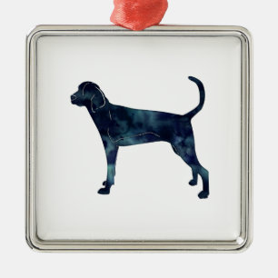 Treting Walker Coonhound Wasserfarbe Silhouette Silbernes Ornament