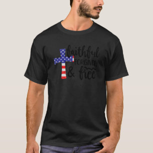 Treu und frei Jesus überqueren die Flagge der USA T-Shirt