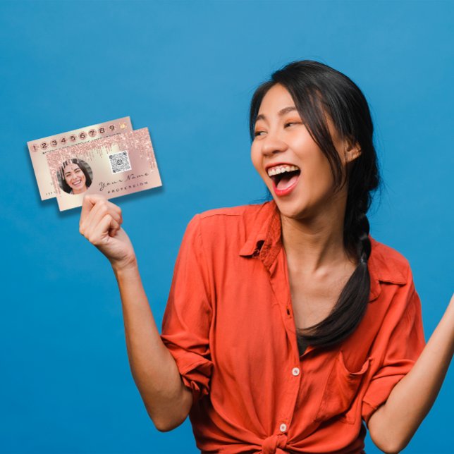 Treuekarte 10 Punch Crown Rose Gold QR Foto Visitenkarte (Loyalty Card 10 Punch Crown Rose Gold QR Photo)