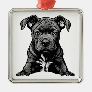 Treuer schwarzer Pitbull-Welpe stolze Hundemutter  Ornament Aus Metall