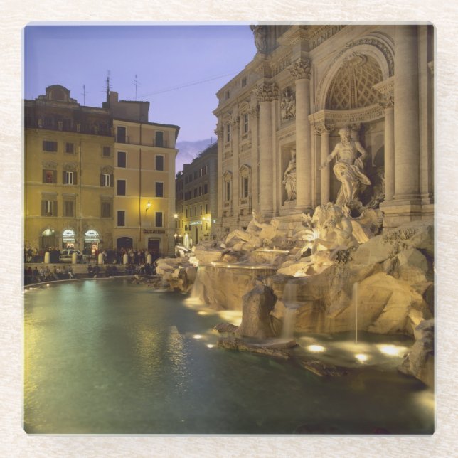 Trevi-Brunnen am Abend, Rom, Latium, Italien Glasuntersetzer (Vorderseite)