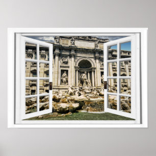 Trevi Fountain Faux Window View Poster