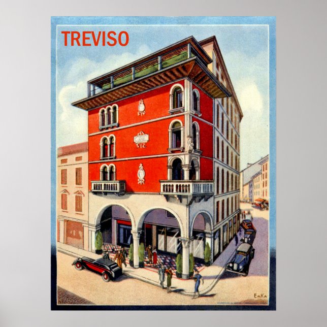 Treviso, Downtown Street, Italien, Vintage Poster (Vorne)