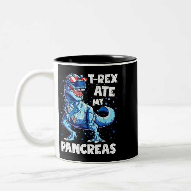 TRex Ate My Pankreas Dinosaur Funny Diabetes Aware Zweifarbige Tasse (Links)