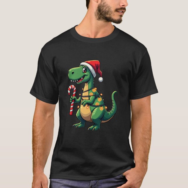 TRex Christmas Lights Dinosaur Holiday Santa Hat  T-Shirt (Vorderseite)