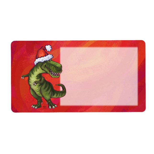 TRex Dino in Weihnachtsmannmütze auf Rot (Vorne)