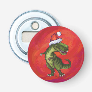 TRex Dino in Weihnachtsmannmütze auf Rot Flaschenöffner