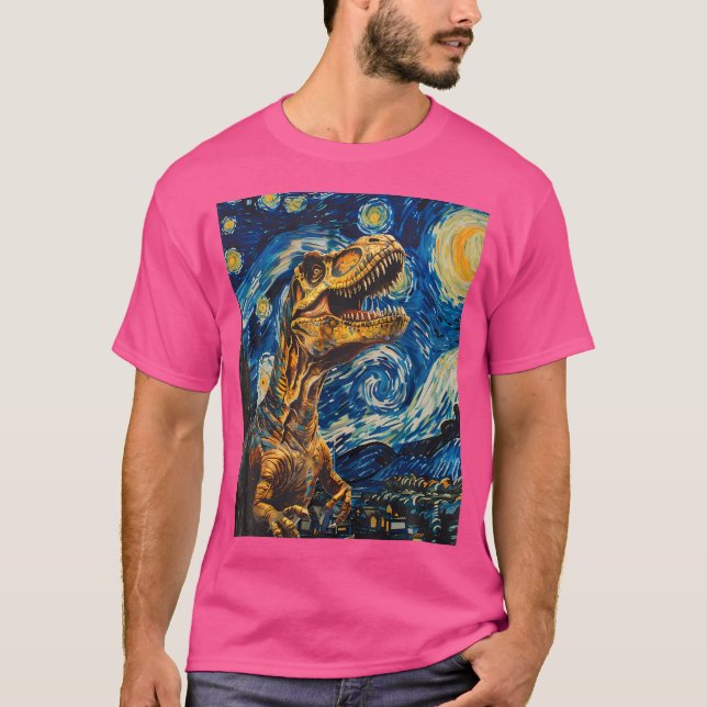 Trex Dinosaur Dino - Van Gogh Style - Starry Night T-Shirt (Vorderseite)