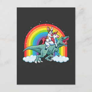 Trex Dinosaur French Bulldog Unicorn Rainbow Postkarte