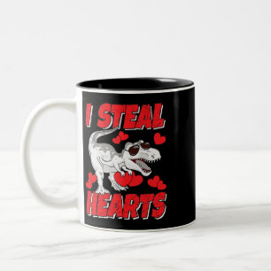 TRex Dinosaur I Steal Hearts Daddy Mommy Family Zweifarbige Tasse