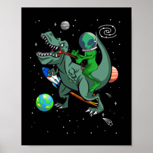 TRex Dinosaur in der Weltraum-Astronauten-Alien Poster