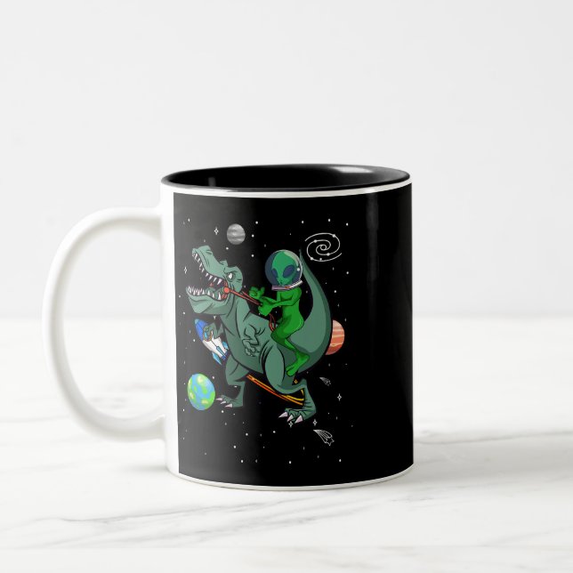 TRex Dinosaur in der Weltraum-Astronauten-Alien Zweifarbige Tasse (Links)