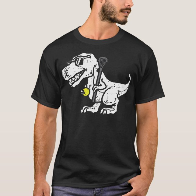 Trex Dinosaur Lacrosse Funny Lax Player Goalie Kid T-Shirt (Vorderseite)