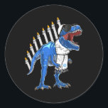Trex Dinosaur Menorah Hanukkah Chanukah Jüdischer  Runder Aufkleber<br><div class="desc">Trex,  Dinosaurier,  Menorah,  Hanukkah,  Chanukah,  Juden,  Jungen,  Kinder_1</div>