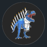 Trex Dinosaur Menorah Hanukkah Chanukah Jüdischer  Runder Aufkleber<br><div class="desc">Trex,  Dinosaurier,  Menorah,  Hanukkah,  Chanukah,  Juden,  Jungen,  Kinder_1</div>