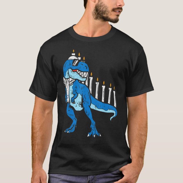Trex Dinosaur Menorah Hanukkah Chanukah Jüdischer  T-Shirt (Vorderseite)