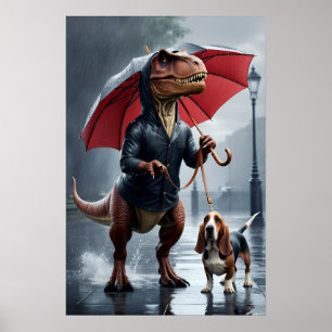 Trex hält Regenschirm-Fußbodenhund Poster