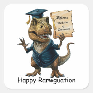 Trex in Cap and Gown Holding Diploma Quadratischer Aufkleber