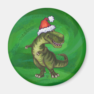 TRex in Weihnachtsmannmütze auf Grün Magnet