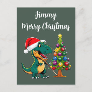 Trex in Weihnachtsmannmütze, Billardgrün Postkarte