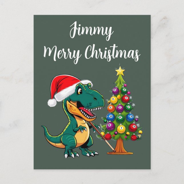 Trex in Weihnachtsmannmütze, Billardgrün Postkarte (Vorderseite)