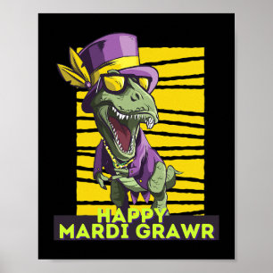 TRex Mardi Grawr Dinosaur Kids Mardi Gras Outfit A Poster