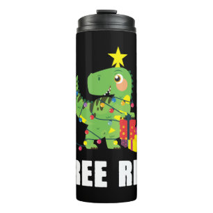 Trex mit Weihnachtsbällen - lustiger Dino-Baum Thermosbecher