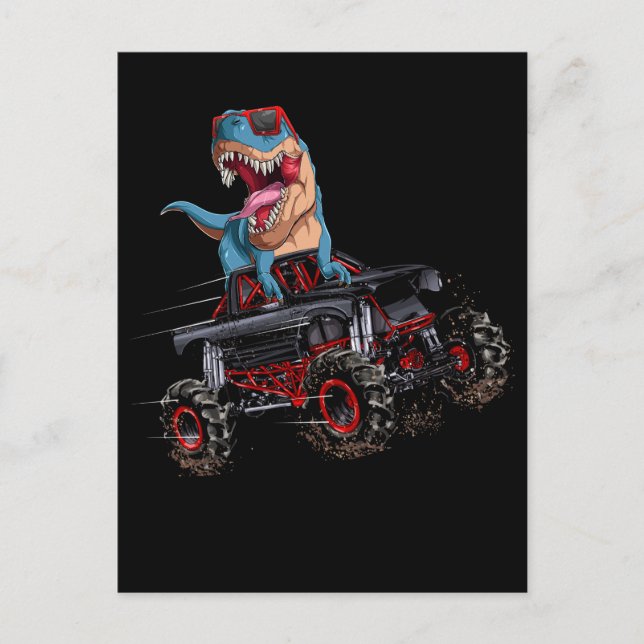 Trex Monster Truck Dirt Race Dinosaurier Postkarte (Vorderseite)