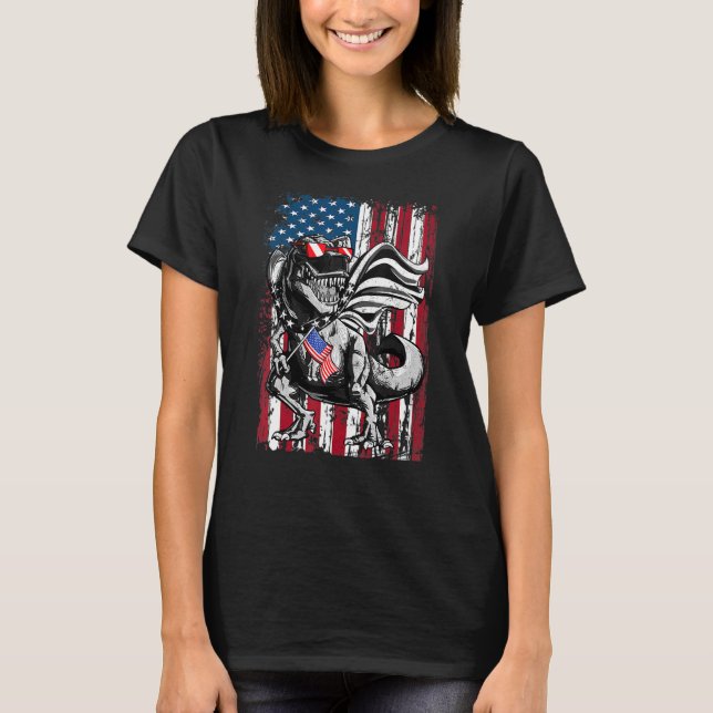 Trex Popsicle Usa Flag 4. Juli Dinosaur T-Shirt (Vorderseite)