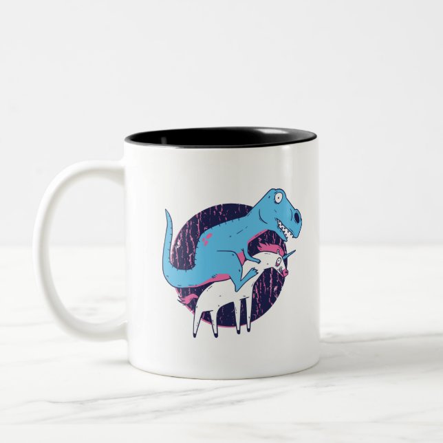 Trex Riding Unicorn Zweifarbige Tasse (Links)