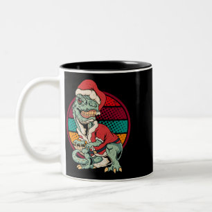 TRex Santa Claus Dinosaur Weihnachten Funny Merry Zweifarbige Tasse