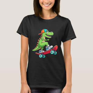 Trex Skateboarder Dino Dinosaur Skating Skateboard T-Shirt