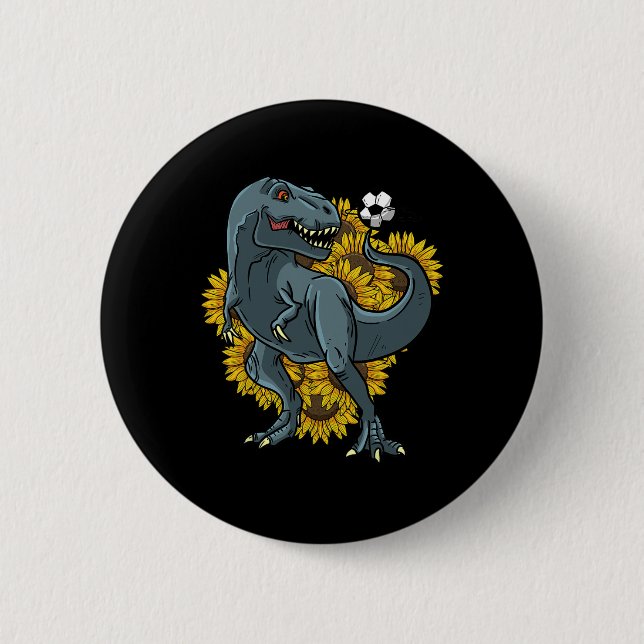 Trex spielt Fußball Sonnenblume Lustiger Fuß Dinos Button (Vorderseite)