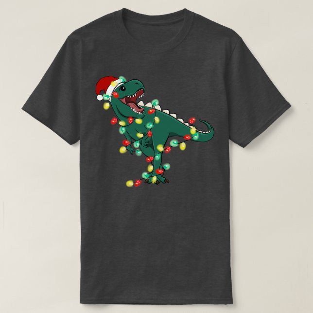 TRex Weihnachtsbeleuchtung T-Shirt (Design vorne)