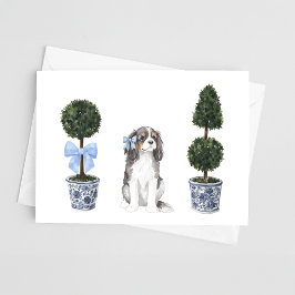 Tri-Cavalier Puppy Topiary Watercolor Karte