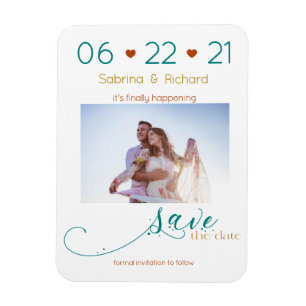 Tri-Color BOHO Minimal Rust Teal Gold SavetheDate Magnet