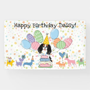 Tri Color Cavalier King Charles Spaniel Birthday Banner