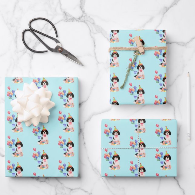 Tri Color Cavalier King Charles Spaniel Birthday   Geschenkpapier Set (Vorderseite)