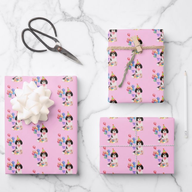 Tri Color Cavalier King Charles Spaniel Birthday   Geschenkpapier Set (Vorderseite)