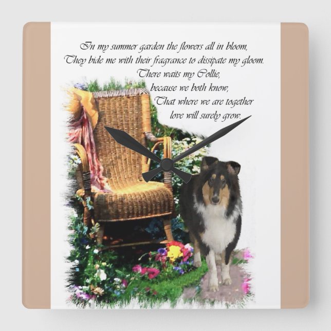Tri Color Collie Art Ohrts Quadratische Wanduhr (Vorderseite)