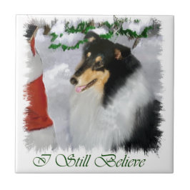 Tri Color Collie Christmas Fliese