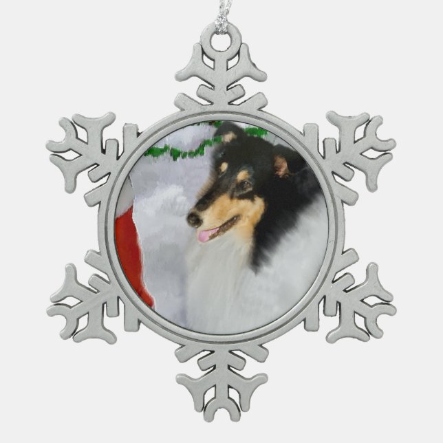Tri Color Collie Christmas Schneeflocken Zinn-Ornament (Vorderseite)