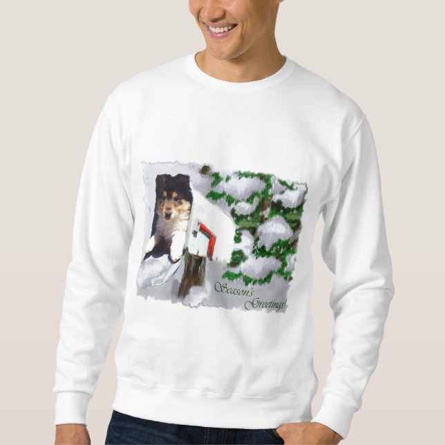 Tri-Color Collie Welpe Weihnachtsgeschenke Sweatshirt (Vorderseite)