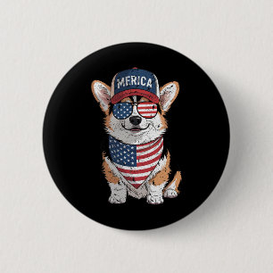 Tri Color Corgi 4. Juli US-amerikanischer Flaggen Button
